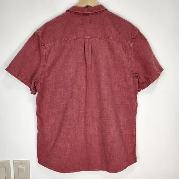 Marine Layer Mens Selvage Short Sleeve Button Down Shirt Red Cotton Slub Large - Picture 2 of 9